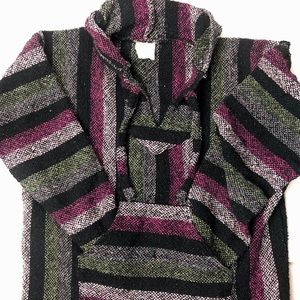 Authentic Mexican “Baja Shirt” Woven Poncho Hoodie